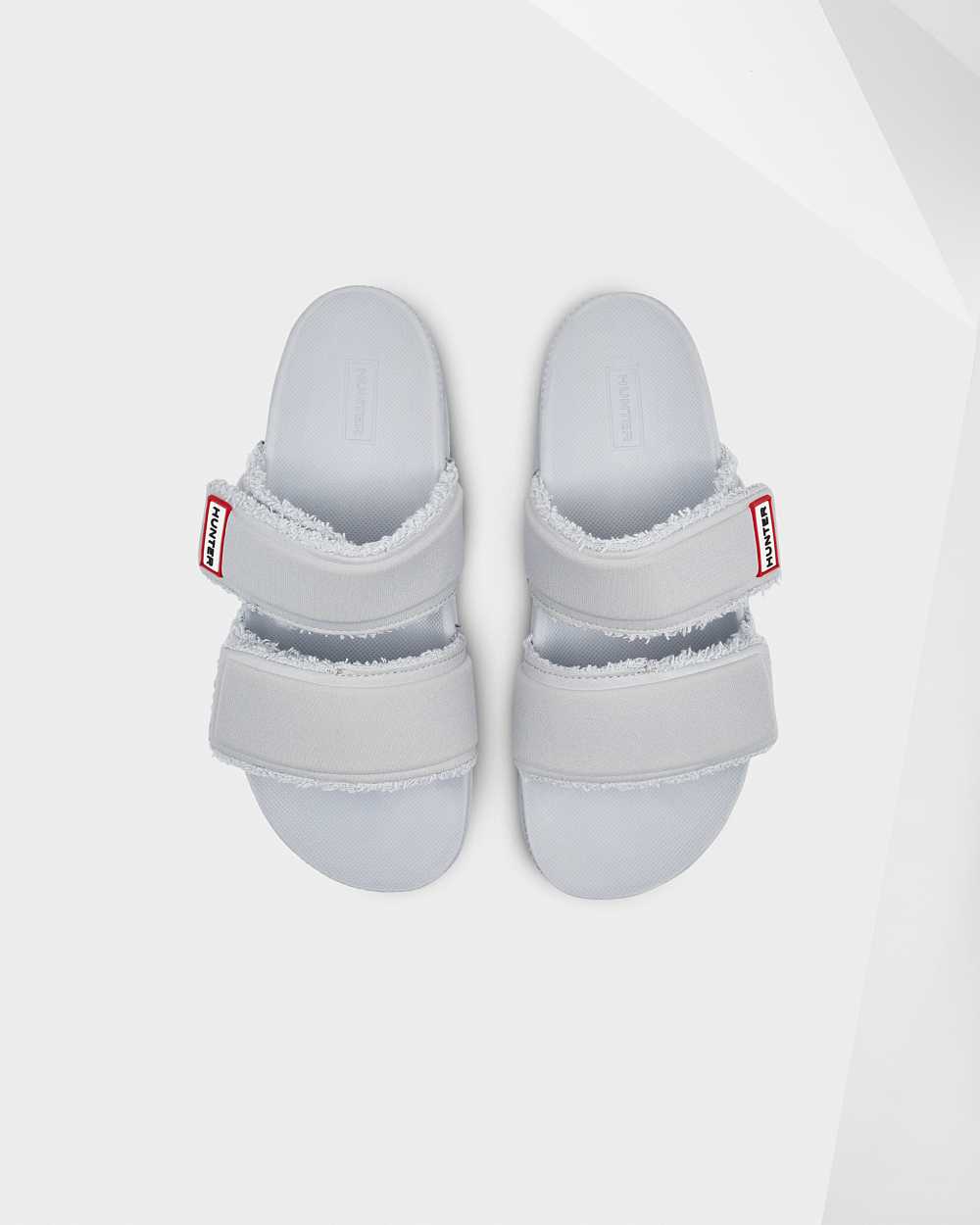 Womens Hunter Original Double Strap Slides Grey/Blue | GOYRJZ-043